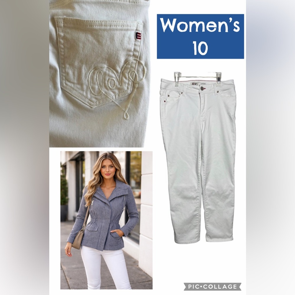 ✅3/$20 Deal-EV1 MADDY STRAIGHT LEG STRETCH White Brushed Cotton Jeans Wom 10